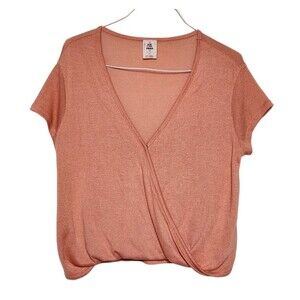Free People Womens S Hoffman Surplice Tee Short Sleeve Shirt Drape Blouse Coral